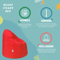 Ready Steady Bed Pouf Da Esterno Per Bambini, Comodo Sedile Da Interno Per Bambini, Ergonomico E Resistente, Rosso 9 Ready Steady Bed Pouf Da Esterno Per Bambini, Comodo Sedile Da Interno Per Bambini, Ergonomico E Resistente, Rosso -Armonia Casa 60311410 5