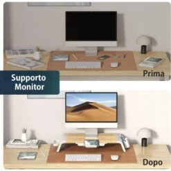 Fenge Supporto Monitor Supporto Per Monitor In Legno Con Cassetto, Supporto Per Telefono E Scatole Di Stoccaggio Mobili L52xW23,5xH8,9cm (Colore Quercia) G04A1521C -Armonia Casa 60590556 3