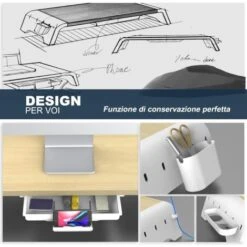 Fenge Supporto Monitor Supporto Per Monitor In Legno Con Cassetto, Supporto Per Telefono E Scatole Di Stoccaggio Mobili L52xW23,5xH8,9cm (Colore Quercia) G04A1521C -Armonia Casa 60590556 4