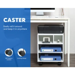 FITUEYES Supporto Per Stampante Legno Con Ruote Scrivania Lato Mobile 4 Stoccaggi 40x30x48.5cm Bianco PS404005WW -Armonia Casa 60590607 4