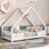 Letto Per Bambini 80x160cm Letto Per Bambini In Legno Di Pino Letto Per Bambini Casa Per Bambini Con Protezione Anticaduta E Rete A Doghe, Bianco