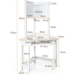 COSTWAY Scrivania Angolare In Legno, Scrivania Porta PC Con Libreria, Vassoio Per Tastiera E Ripiani, Scrivania Salvaspazio E Moderna Per Casa E Ufficio, 70 X 70 X 172 Cm, Bianco -Armonia Casa 60804720 3
