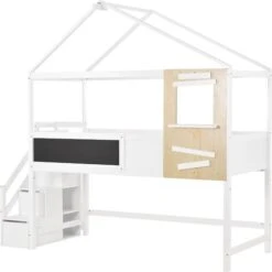 Letto Per Bambini Letto A Soppalco 90x200 Cm Letto Di Casa Con Scale, Finestra, Asse E 3 Cassetti, Casetta Per Bambini In Legno Massello Con Recinzione E Rete A Doghe, Bianco 8 Letto Per Bambini Letto A Soppalco 90x200 Cm Letto Di Casa Con Scale, Finestra, Asse E 3 Cassetti, Casetta Per Bambini In Legno Massello Con Recinzione E Rete A Doghe, Bianco -Armonia Casa 61079751 4
