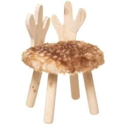 Atmosphera - Sgabello Per Bambini Cervo In Legno E Pelliccia, 38 Cm, Colore: Marrone