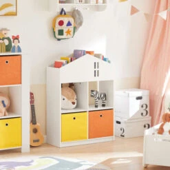 SoBuy Libreria Per Bambini Scaffale Per Bambini Con 2 Scatole In Tessuto Organizer Per Giocattoli Bianco KMB49-W 9 SoBuy Libreria Per Bambini Scaffale Per Bambini Con 2 Scatole In Tessuto Organizer Per Giocattoli Bianco KMB49-W -Armonia Casa 63700682 5