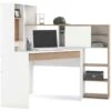 Dmora Scrivania Angolare Con Libreria, Colore Bianco E Rovere, Cm 138 X 141 X 101