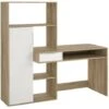 Dmora Scrivania Multifunzione Con Libreria, Cassetto E Anta, Colore Bianco E Rovere, Cm 162 X 155 X 60
