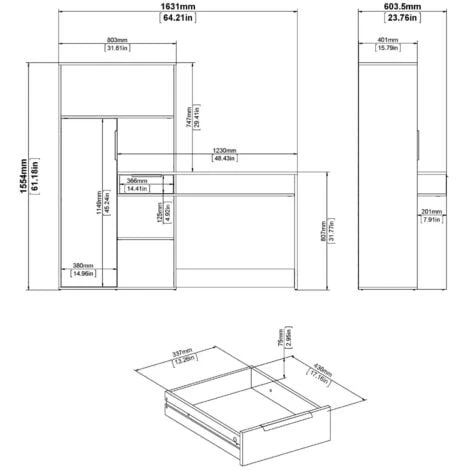 Dmora Scrivania Multifunzione Con Libreria, Cassetto E Anta, Colore Bianco E Rovere, Cm 162 X 155 X 60 3 Dmora Scrivania Multifunzione Con Libreria, Cassetto E Anta, Colore Bianco E Rovere, Cm 162 X 155 X 60 - immagine 3