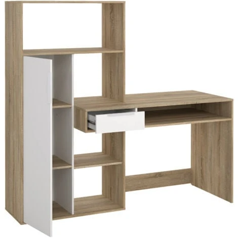 Dmora Scrivania Multifunzione Con Libreria, Cassetto E Anta, Colore Bianco E Rovere, Cm 162 X 155 X 60 4 Dmora Scrivania Multifunzione Con Libreria, Cassetto E Anta, Colore Bianco E Rovere, Cm 162 X 155 X 60 - immagine 4