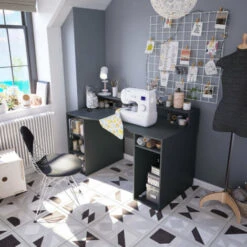 Dmora Scrivania Phoenix, Scrittoio Multifunzione Moderno Da Gaming, Tavolo Da Studio Porta PC E Porta CD, Tavolo Da Studio Con Ripiani, Cm 136x67h88, Antracite -Armonia Casa 63754762 4