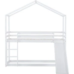 Letto A Castello, Letto A Castello Basso Con Scivolo, Giroletto A Castello In Legno Massello Con Rete A Doghe 90 X 200 Cm, Bianco -Armonia Casa 63781402 3