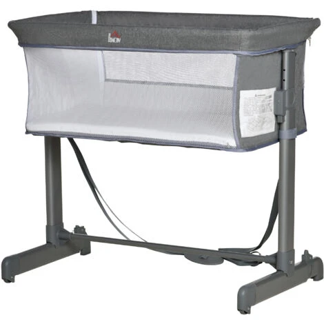 HOMCOM Culla Fianco Letto Con Altezza Regolabile, Lettino Co-Sleeping Pieghevole Con Tessuto A Rete E Borsa Di Trasporto, 86x50x83cm, Grigio 1 HOMCOM Culla Fianco Letto Con Altezza Regolabile, Lettino Co-Sleeping Pieghevole Con Tessuto A Rete E Borsa Di Trasporto, 86x50x83cm, Grigio