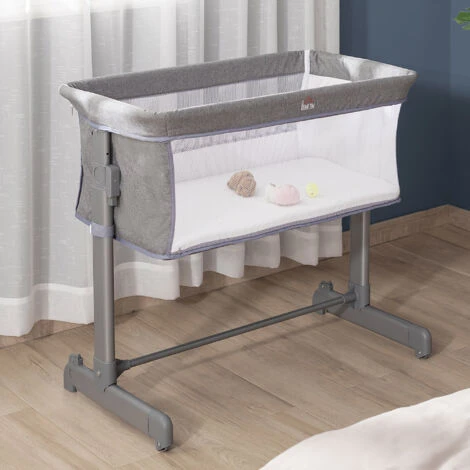HOMCOM Culla Fianco Letto Con Altezza Regolabile, Lettino Co-Sleeping Pieghevole Con Tessuto A Rete E Borsa Di Trasporto, 86x50x83cm, Grigio 2 HOMCOM Culla Fianco Letto Con Altezza Regolabile, Lettino Co-Sleeping Pieghevole Con Tessuto A Rete E Borsa Di Trasporto, 86x50x83cm, Grigio - immagine 2