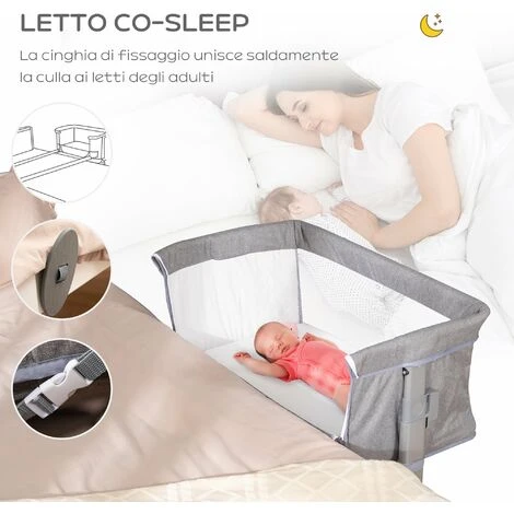 HOMCOM Culla Fianco Letto Con Altezza Regolabile, Lettino Co-Sleeping Pieghevole Con Tessuto A Rete E Borsa Di Trasporto, 86x50x83cm, Grigio 5 HOMCOM Culla Fianco Letto Con Altezza Regolabile, Lettino Co-Sleeping Pieghevole Con Tessuto A Rete E Borsa Di Trasporto, 86x50x83cm, Grigio - immagine 5