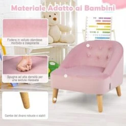 COSTWAY Set Di Poltrona E Poggiapiedi Per Bambini, Poltrona Per Cameretta In Velluto Olandese Con Sgabello Abbinato E Spalliera A Bottoni, Divano Per Bambini 3-5 Anni, 51 X 51 X 49,5 Cm -Armonia Casa 64446234 3