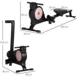 HOMCOM Vogatore Con 8 Livelli Di Resistenza Magnetica, Ruote E Monitor Digitale, Vogatore Pieghevole In Acciaio E ABS, 180x48x60cm, Nero E Grigio -Armonia Casa 64446481 3