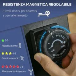 HOMCOM Vogatore Con 8 Livelli Di Resistenza Magnetica, Ruote E Monitor Digitale, Vogatore Pieghevole In Acciaio E ABS, 180x48x60cm, Nero E Grigio -Armonia Casa 64446481 4