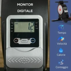 HOMCOM Vogatore Con 8 Livelli Di Resistenza Magnetica, Ruote E Monitor Digitale, Vogatore Pieghevole In Acciaio E ABS, 180x48x60cm, Nero E Grigio -Armonia Casa 64446481 5