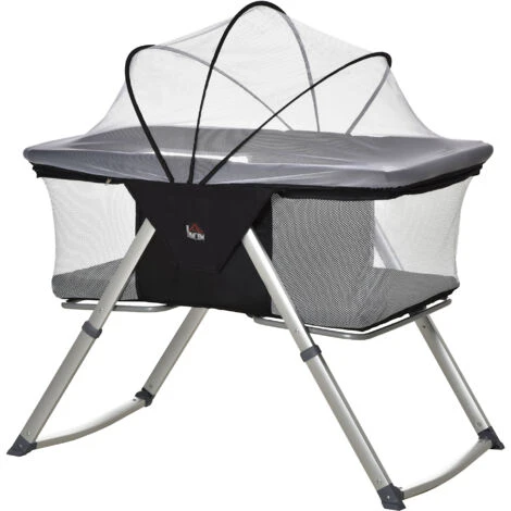 HOMCOM Culla Da Campeggio 2 In 1 Con Lettino A Dondolo, Culla Pieghevole Con Materassino E Zanzariera Età 0-6 Mesi, 59x55x67/69cm, Nero 1 HOMCOM Culla Da Campeggio 2 In 1 Con Lettino A Dondolo, Culla Pieghevole Con Materassino E Zanzariera Età 0-6 Mesi, 59x55x67/69cm, Nero