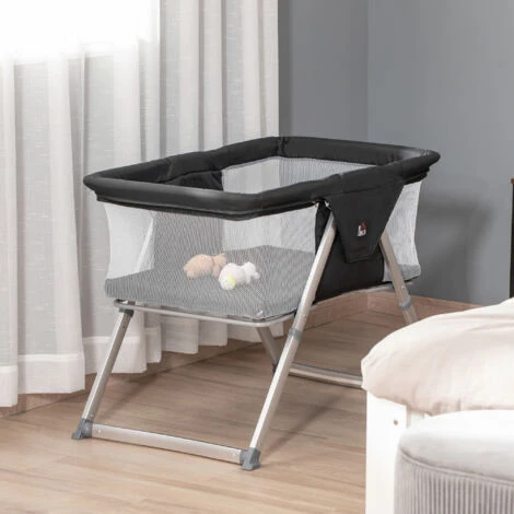HOMCOM Culla Da Campeggio 2 In 1 Con Lettino A Dondolo, Culla Pieghevole Con Materassino E Zanzariera Età 0-6 Mesi, 59x55x67/69cm, Nero 2 HOMCOM Culla Da Campeggio 2 In 1 Con Lettino A Dondolo, Culla Pieghevole Con Materassino E Zanzariera Età 0-6 Mesi, 59x55x67/69cm, Nero - immagine 2