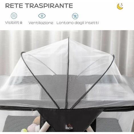 HOMCOM Culla Da Campeggio 2 In 1 Con Lettino A Dondolo, Culla Pieghevole Con Materassino E Zanzariera Età 0-6 Mesi, 59x55x67/69cm, Nero 5 HOMCOM Culla Da Campeggio 2 In 1 Con Lettino A Dondolo, Culla Pieghevole Con Materassino E Zanzariera Età 0-6 Mesi, 59x55x67/69cm, Nero - immagine 5