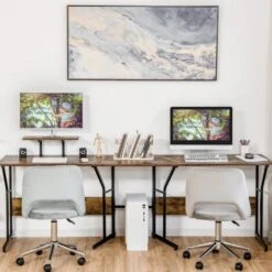 COSTWAY Scrivania Angolare In Legno E Acciaio, Scrivania Pieghevole Porta Pc Con Supporto Monitore, Scrivania Salvaspazio Per Studio E Ufficio, Portat Massima 90 Kg, 225 X 48 X 91 Cm (Marrone) -Armonia Casa 64447664 5