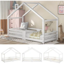 Letto Per Bambini In Legno Di Pino Letto A Capanna Con Rete A Doghe Anticaduta, 90 X 200 Cm Bianco -Armonia Casa 65296613 3