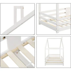 Letto Per Bambini In Legno Di Pino Letto A Capanna Con Rete A Doghe Anticaduta, 90 X 200 Cm Bianco -Armonia Casa 65296613 4