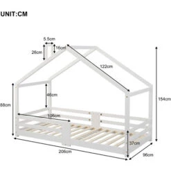 Letto Per Bambini In Legno Di Pino Letto A Capanna Con Rete A Doghe Anticaduta, 90 X 200 Cm Bianco -Armonia Casa 65296613 5