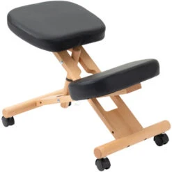 Vinsetto Sedia Inginocchiatoio In Legno Per Casa E Ufficio Con Ruote E Altezza Regolabile, 43x67x64-70 Cm, Nera