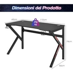 COSTWAY Scrivania Da Gaming 110 Cm, Tavolo Computer A Forma Di K Con Porta Bicchiere E Gancio Per Cuffie, Postazione Gaming Ergonomica Per Casa E Ufficio -Armonia Casa 66095304 5