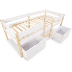 Letto Per Bambini A Mezza Altezza 90 X 190 Cm Con 2 Maxi Cassetti - Bianco/Legno -Armonia Casa 66435715 4