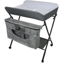 Fasciatoio Pieghevole Con Cesto Portaoggetti Per La Cameretta Dei Neonati Regolabile In Altezza Grigio