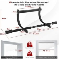 COSTWAY Sbarra Per Trazioni Sulla Porta, Barra Chin Up Multi Presa Per Porta Con Prese In Schiuma, Sbarra Allenamento Parte Superiore Del Corpo Per Casa E Palestra -Armonia Casa 66765320 4