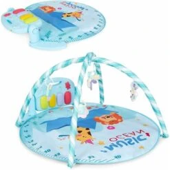 GOPLUS Tappetino Da Gioco Per Bambini, Da Palestrina, Con Pianoforte A Pedale E Sbarre Da Giocattoli, Giocattolo Educativo, Ideale Per Allenare Abilit¨¤ Infantili, 86x86x47 Cm (Blu)