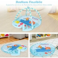 GOPLUS Tappetino Da Gioco Per Bambini, Da Palestrina, Con Pianoforte A Pedale E Sbarre Da Giocattoli, Giocattolo Educativo, Ideale Per Allenare Abilit¨¤ Infantili, 86x86x47 Cm (Blu) -Armonia Casa 67371017 5