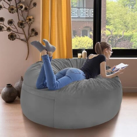 RELAX4LIFE Poltrona Sacco, Pouf, Sedile Singolo, Rivestimento Interno E Fodera In Velluto, Imbottitura In Spugna, Per Soggiorno, Camera Da Letto, Ufficio, Grigio, Peso Massimo 150 Kg, 91x91x61 Cm 2 RELAX4LIFE Poltrona Sacco, Pouf, Sedile Singolo, Rivestimento Interno E Fodera In Velluto, Imbottitura In Spugna, Per Soggiorno, Camera Da Letto, Ufficio, Grigio, Peso Massimo 150 Kg, 91x91x61 Cm - immagine 2