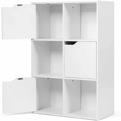 RELAX4LIFE Armadietto A 3 Ripiani Con 6 Cubi Portaoggetti Con Ante, Mobiletto In Legno Per Soggiorno, Espositore Per Libri, Giocatoli E Piante Con Dispositivo Antiribaltamento, 60 X 29 X 90 Cm, Bianco 5 RELAX4LIFE Armadietto A 3 Ripiani Con 6 Cubi Portaoggetti Con Ante, Mobiletto In Legno Per Soggiorno, Espositore Per Libri, Giocatoli E Piante Con Dispositivo Antiribaltamento, 60 X 29 X 90 Cm, Bianco - immagine 5