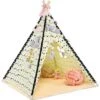 RELAX4LIFE Tenda Indiana Per Bambini, Tenda Da Gioco Con Tappetino Imbottito Morbido, Tenda Da Interno Per Bambini In Tessuto Di Cotone Con Struttura In Legno Di Pino, 120 X 120 X 150 Cm
