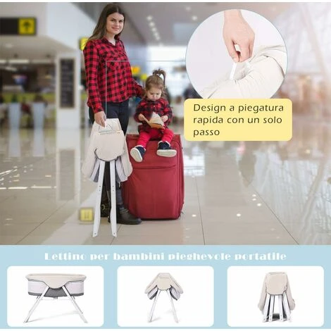 DREAMADE Culla Da Viaggio, Culla Neonato Pieghevole Con Funzione Dondolo,con Borsa Da Trasporto (Grigio) 2 DREAMADE Culla Da Viaggio, Culla Neonato Pieghevole Con Funzione Dondolo,con Borsa Da Trasporto (Grigio) - immagine 2