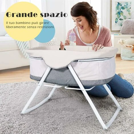 DREAMADE Culla Da Viaggio, Culla Neonato Pieghevole Con Funzione Dondolo,con Borsa Da Trasporto (Grigio) 4 DREAMADE Culla Da Viaggio, Culla Neonato Pieghevole Con Funzione Dondolo,con Borsa Da Trasporto (Grigio) - immagine 4