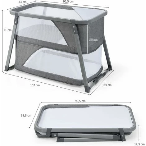 DREAMADE Lettino Da Viaggio 3 In 1 Convertibile In Letto A Dondolo E Letto Da Gioco, Box Culla Neonato Regolabile Con Materasso Per 0 A 24 Mesi, Carico Massimo 22 Kg, Grigio, In Metallo, 107x64x71 Cm 5 DREAMADE Lettino Da Viaggio 3 In 1 Convertibile In Letto A Dondolo E Letto Da Gioco, Box Culla Neonato Regolabile Con Materasso Per 0 A 24 Mesi, Carico Massimo 22 Kg, Grigio, In Metallo, 107x64x71 Cm - immagine 5