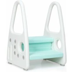 DREAMADE Pedane Alzabimbo, Sgabello Rialzo Con Bracciali Per Bambini Piccoli, Sgabello Scala A 2 Gradini In Plastica Antiscivolo Di Sicurezza, Ideale Per WC E Cucina, 44x39,5x61 Cm (Blu)