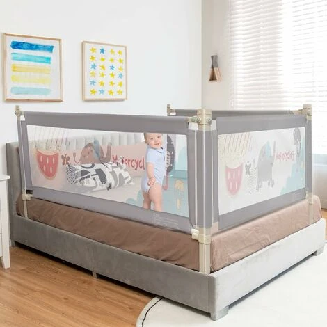 DREAMADE Paraurti Per Letto, Barriera Letto, Protezione Sponda Di Sicurezza Con 24 Altezze Regolabili, Con Doppia Serratura, Barriera Portatile Protettiva, Grigia In Ferro E Tela (175cm Modello1) 1 DREAMADE Paraurti Per Letto, Barriera Letto, Protezione Sponda Di Sicurezza Con 24 Altezze Regolabili, Con Doppia Serratura, Barriera Portatile Protettiva, Grigia In Ferro E Tela (175cm Modello1)