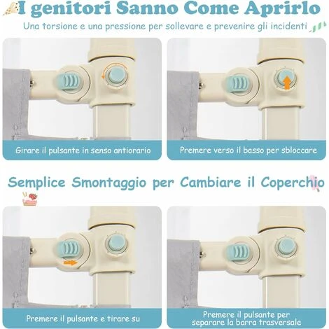 DREAMADE Paraurti Per Letto, Barriera Letto, Protezione Sponda Di Sicurezza Con 24 Altezze Regolabili, Con Doppia Serratura, Barriera Portatile Protettiva, Grigia In Ferro E Tela (175cm Modello1) 3 DREAMADE Paraurti Per Letto, Barriera Letto, Protezione Sponda Di Sicurezza Con 24 Altezze Regolabili, Con Doppia Serratura, Barriera Portatile Protettiva, Grigia In Ferro E Tela (175cm Modello1) - immagine 3