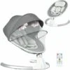 DREAMADE Sdraietta A Dondolo Elettrica, Culla Elettrica Per Neonati 0-6 Mesi Con Cintura Di Sicurezza, Zanzariera E Giocattoli, 5 Angoli Di Rotazione E Funzioni Musicali E Bluetooth,77x62x52 Cm