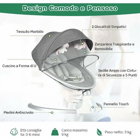 DREAMADE Sdraietta A Dondolo Elettrica, Culla Elettrica Per Neonati 0-6 Mesi Con Cintura Di Sicurezza, Zanzariera E Giocattoli, 5 Angoli Di Rotazione E Funzioni Musicali E Bluetooth,77x62x52 Cm 2 DREAMADE Sdraietta A Dondolo Elettrica, Culla Elettrica Per Neonati 0-6 Mesi Con Cintura Di Sicurezza, Zanzariera E Giocattoli, 5 Angoli Di Rotazione E Funzioni Musicali E Bluetooth,77x62x52 Cm - immagine 2