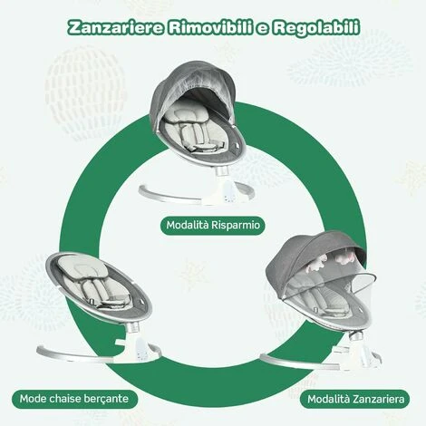 DREAMADE Sdraietta A Dondolo Elettrica, Culla Elettrica Per Neonati 0-6 Mesi Con Cintura Di Sicurezza, Zanzariera E Giocattoli, 5 Angoli Di Rotazione E Funzioni Musicali E Bluetooth,77x62x52 Cm 3 DREAMADE Sdraietta A Dondolo Elettrica, Culla Elettrica Per Neonati 0-6 Mesi Con Cintura Di Sicurezza, Zanzariera E Giocattoli, 5 Angoli Di Rotazione E Funzioni Musicali E Bluetooth,77x62x52 Cm - immagine 3
