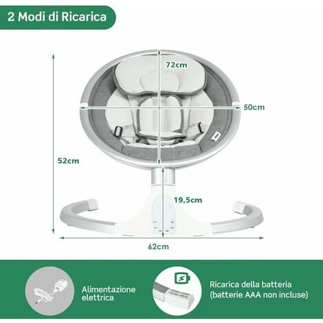 DREAMADE Sdraietta A Dondolo Elettrica, Culla Elettrica Per Neonati 0-6 Mesi Con Cintura Di Sicurezza, Zanzariera E Giocattoli, 5 Angoli Di Rotazione E Funzioni Musicali E Bluetooth,77x62x52 Cm 5 DREAMADE Sdraietta A Dondolo Elettrica, Culla Elettrica Per Neonati 0-6 Mesi Con Cintura Di Sicurezza, Zanzariera E Giocattoli, 5 Angoli Di Rotazione E Funzioni Musicali E Bluetooth,77x62x52 Cm - immagine 5