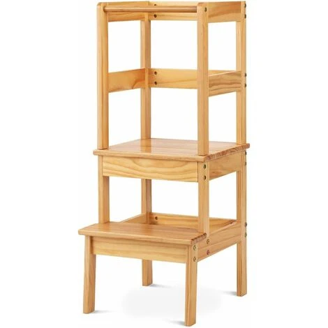 DREAMADE Sedia A Torre Alzabimbo In Legno Di Pino, Sedia Con Poggiapiedi E Barra Anticaduta, Torre Di Apprendimento Con 2 Gradini Per Bambini, Mobile Alzabimbo Per Cameretta/Cucina/Bagno (Naturale) 1 DREAMADE Sedia A Torre Alzabimbo In Legno Di Pino, Sedia Con Poggiapiedi E Barra Anticaduta, Torre Di Apprendimento Con 2 Gradini Per Bambini, Mobile Alzabimbo Per Cameretta/Cucina/Bagno (Naturale)